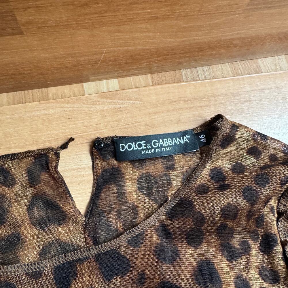 Vintage Dolce & Gabbana Leopard Print Mesh Top Dress IT 46 US 10 - Picture 4 of 11